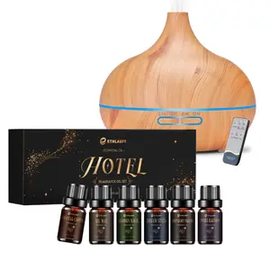 Ethlauff Matte Essential Oil Diffuser 550ml Wood Grain Ultrasonic with 6 Hotel Essential Oil Set for Home Aromatherapy and Relaxation, Auto Shut Off, Yoga, Bedroom air purifier essential oil aroma diffuser humidifier Color-Changing, Healthcare