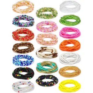 20 Pcs 50 Inch African Waist Beads for Women Plus Size Waist Belly Beads Tie on Layered Body Chain Non Stretching Colorful Body Bikini Jewelry Accessories for Summer Beach