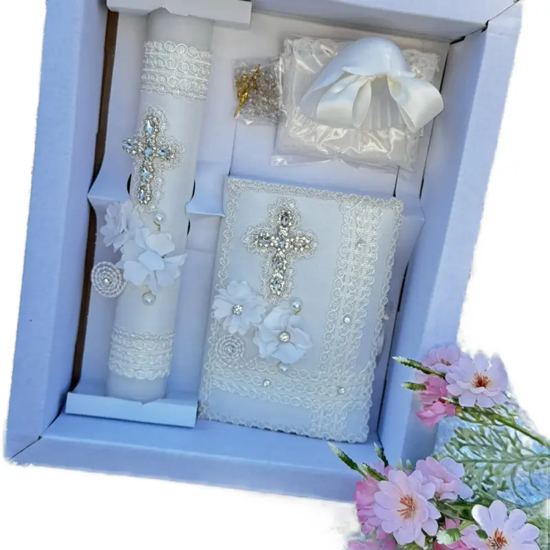 5pcs Elegant Traditional Ivory Baptism Candles Set - English-Spanish Labeling, Christening Ceremony Decoration, Home & Festive Party Supplies for Baptism-Planning Families