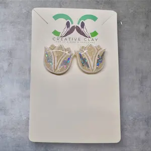 White + Glitter Lightning Bolt Mini Tulip Earrings | Handmade Polymer Clay | Sterling Silver .925 Posts | Lightweight & Hypoallergenic | Southwest-Inspired Stud Earrings