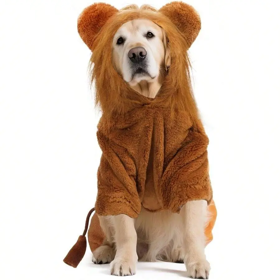 Halloween Dog Lion Costume Pet Dog Halloween Costume Cosplay Clothes Warm Winter Lion Cosplay Outfit For Small Medium Large Dogs Pet XXLarge