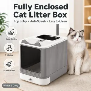 Foldable Cat Litter Box, Fully Enclosed Litter Box with Lid, Covered Kitty Kitten Litter Boxes Enclosure with Scoop, Odor Control, Easy to Clean, 3 Modes for Cat up to 12 lbs