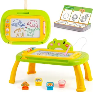 Magnetic Drawing Board for Kids Toddler Educational Doodle Sketch Pad with 45 Teaching Cards 6 Themes 90 Patterns 4-Color Board for Boys Girls