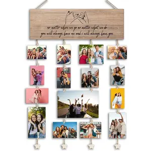 Picture Frames Collage Wall Decor,Long Distance Friendship Gifts, Photo Picture Board, Photo Display with Clips, Liveing Room Dorm Bedroom Wall Decor(TAN)