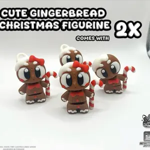 3D Printed Gingerbread Christmas Figurine 2X | Holiday Mini Decor with Candy Canes and Adorable Design