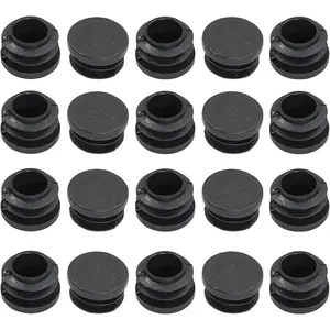 20 Pack 3/4" Round Black Plastic Plug, Furniture Pipe Tube Cover Insert End Caps for Round Tubing Post, Pipe Post and Chairs