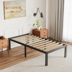 Aardhen 14 Inch Sturdy Twin Platform Bed Frame: No Box Spring Required, Easy Assembly, Noise-Free Operation, Wide Wood Slats Support, Sleek Black Desi