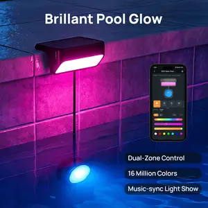 Linkind Solar Pool Lights with RGBW APP Control,IP68 Waterproof LED Light for Above Ground Pool,Poolside Smart Pool Light,Smart Solar Pool Lights Inground for Garden, Pond, Patio