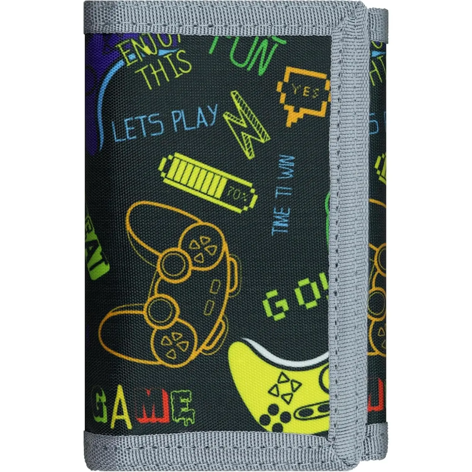 X-KWL10  Kids Wallet for Boys, RFID Trifold Canvas Outdoor Sports Wallet for Kids,Kids Festivals gifts,Birthday Gifts Wallet - Black Gamepad
