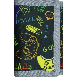 X-KWL10  Kids Wallet for Boys, RFID Trifold Canvas Outdoor Sports Wallet for Kids,Kids Festivals gifts,Birthday Gifts Wallet - Black Gamepad