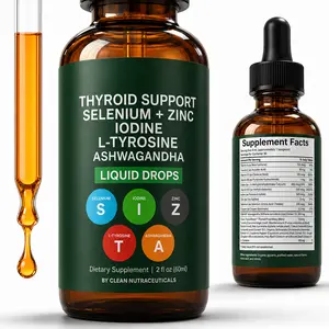 Natural Thyroid Support Dietary Supplement Liquid Drops with Vitamin B12 & D3, Iodine Complex, Selenium, Zinc, L-Tyrosine, Ashwagandha - Energy, Metabolism Support for Women & Men - Vegan, Non-GMO, 2/4 Fl Oz