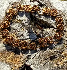 Bronze Spiral Rose Wire Bracelet & Ring Set - Handcrafted Artisan Jewelry for Casual Wear, Lightweight & Comfortable, Unique Floral Design Inspired by Roses