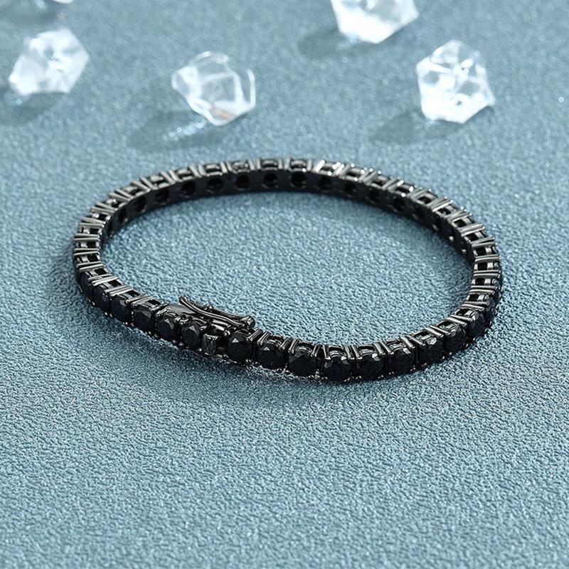 EWYA Full 3/4/5/6.5mm Black Moissanite Tennis Bracelet for Men Women Unisex 925 Silver Plated 18K Black Gold Hip Hop Bracelets