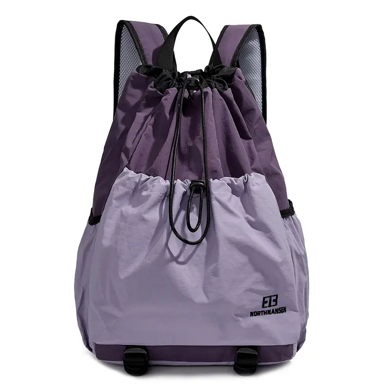 Unisex 2-Tone Nylon Fabric Drawstring Backpack - Lightweight, Foldable, Water-Resistant, Large Capacity, Adjustable Padded Strap for Hiking, Travel, Gym