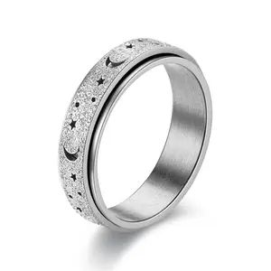 Women’s Anxiety Spinner Ring, Moon Star Rainbow Fidget Ring for Stress Relief, Adjustable Rotating Band Fashion Jewelry for Adults, Calming Everyday Accessory for Work, School & Daily Wear
