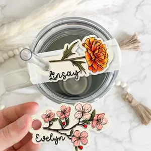 Custom Name Tag Birthday Gift, Personalized Birth Flower Tumbler Tag, Custom Birthday Flower 40z 30 20oz Tumbler Tag, Stanley Accessories Tag
