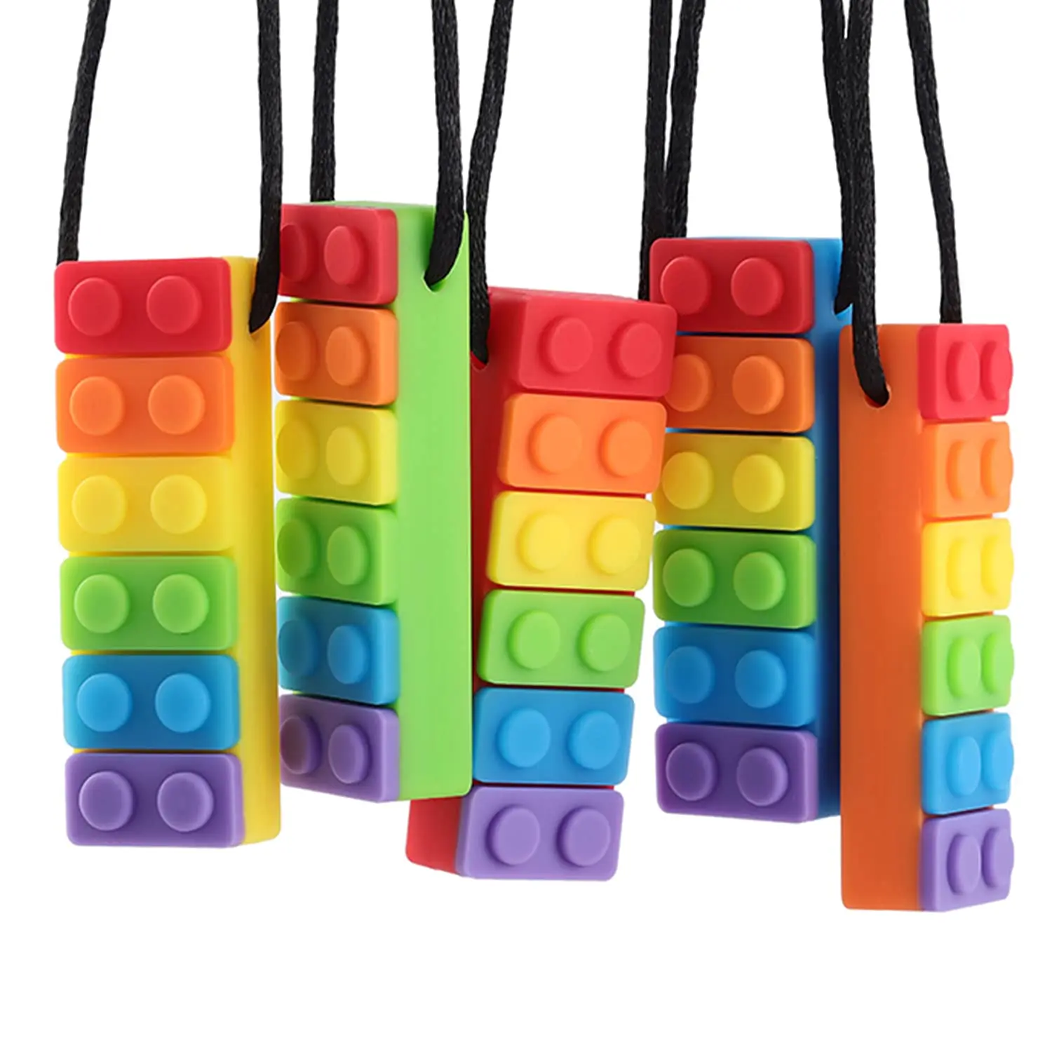 Chew Necklace for Sensory Kids, Seeway Rainbow Chewy Necklace BPA Free, Food- Grade Silicone Oral Motor Aids Chewelry Toys Sensory for Autism, ADHD, Anxiety, or Other Special Needs（5 Pack ）