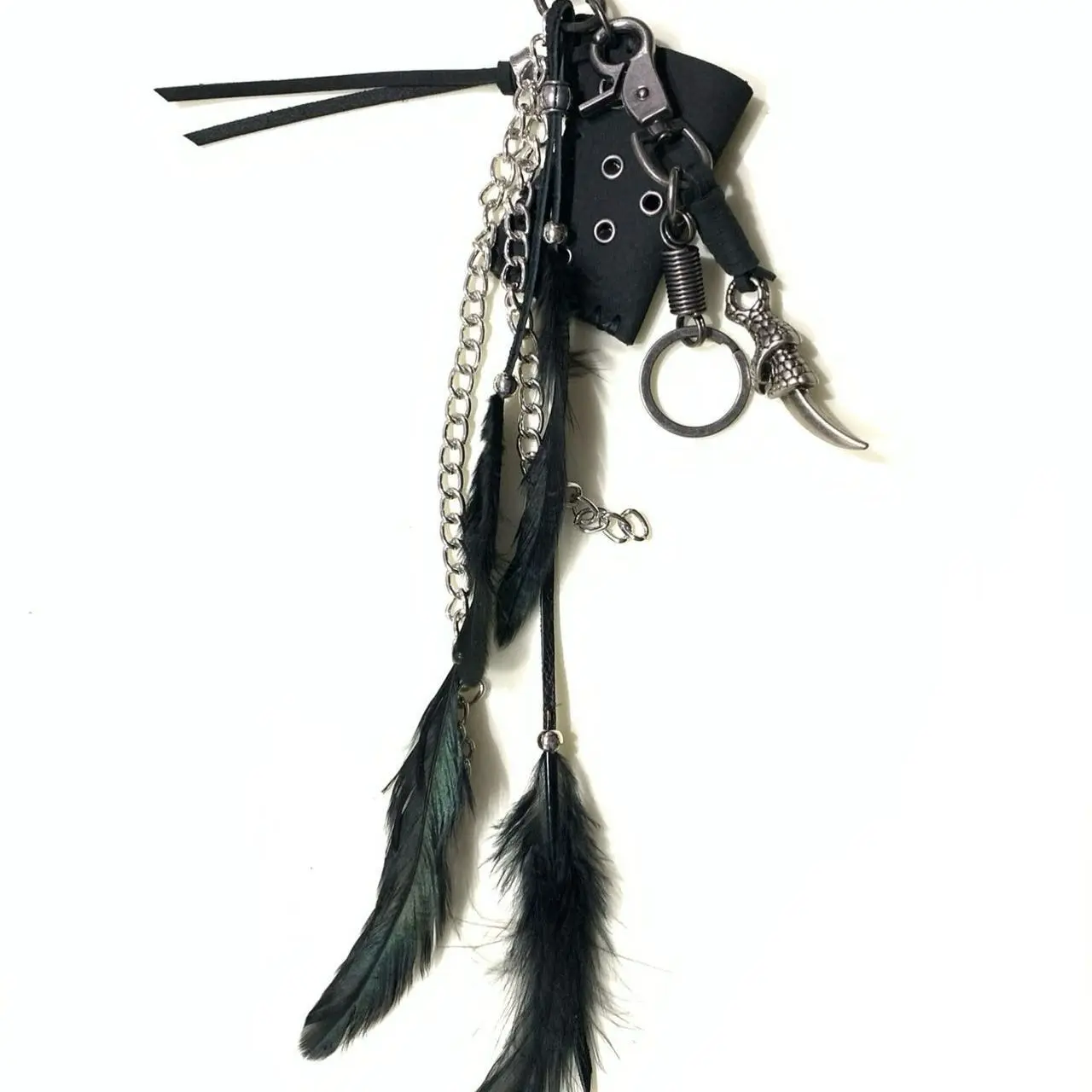 Black Feather Keychain Visual Kei Gothic Fluffy Bag Charm Unique Handmade Style Accessory