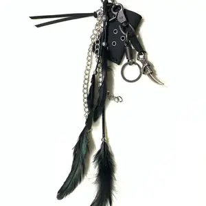 Black Feather Keychain Visual Kei Gothic Fluffy Bag Charm Unique Handmade Style Accessory
