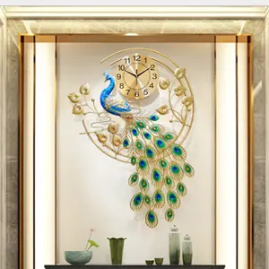 36.6" Large Peacock Wall Clock Crystal Decor, 3D Creative Luxury Wall Clock Silent Non-Ticking Battery Operated Living Room Decor Big Clock Decoration Items Decorating