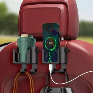 2pcs (Multifunctional Cup Holder + Hooks) Car Seat Back Storage Rack, Backseat Hanging Organizer, with Phone Stand – Suitable for most vehicle models, can hold water bottles, garbage bags, glasses