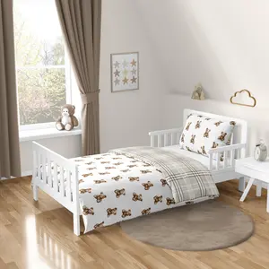 Sweet Jojo Designs 5-Piece Toddler Bedding Set (Boho Teddy Bear) for Boys/Girls, Kids incl. Bed in a Bag Comforter, Blanket, Pillowcase, Sham & Sheets (Taupe Plaid & Brown Bears, Watercolor, Classic)
