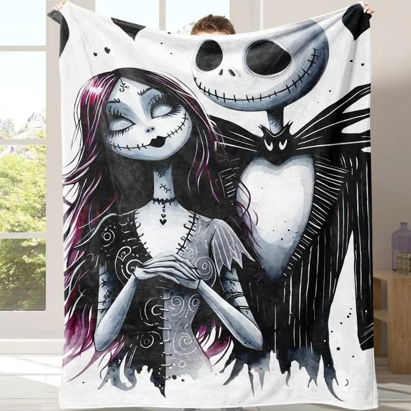 Disney Classic Jack Skull Nap Blanket, Soft Flannel Sofa Bed Throw, Warm Comfortable Travel Camping Office Chair Cover, Ideal Gift for Home Use, Flannel Cozy Blanket