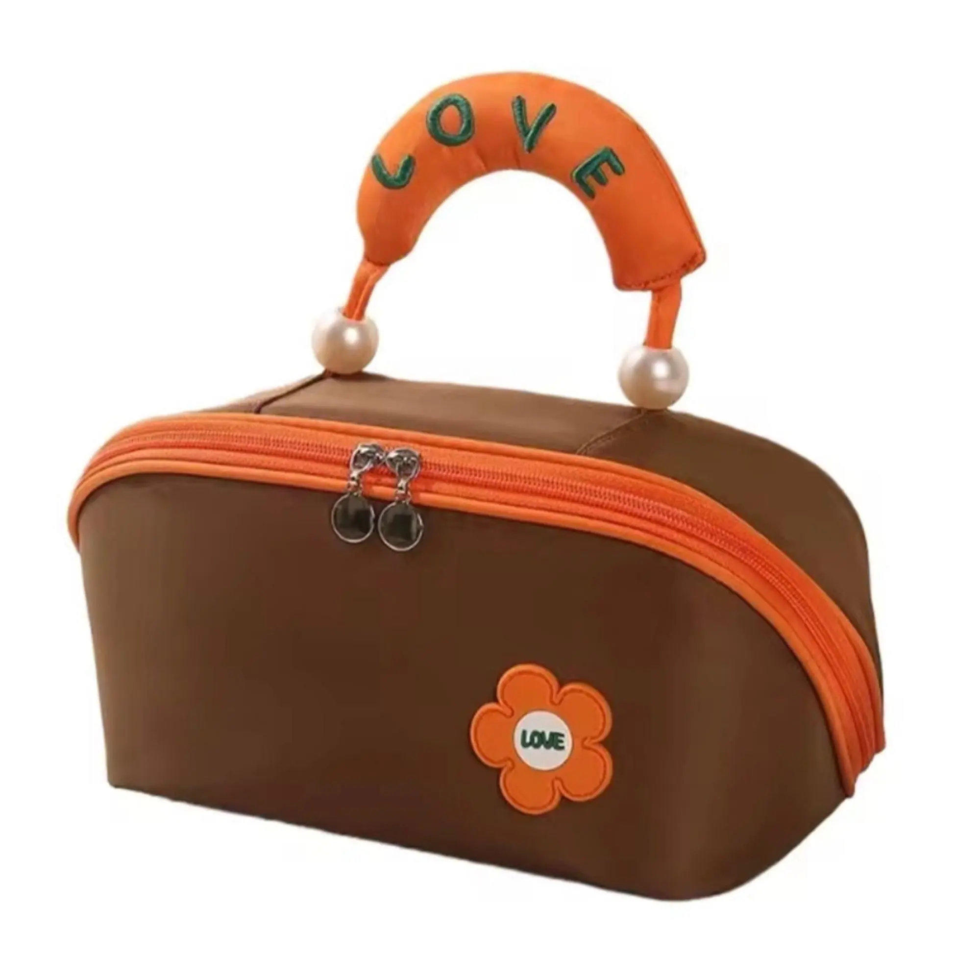 MYMODAGLAM Women's Large Lightweight Fabric Travel Cosmetic Bag - Clamshell Wide Opening Organizer Pouch for Travel Use, 12x6x5 In, 0.31 lbs