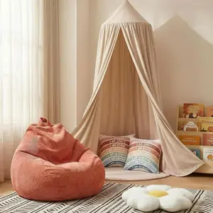 Kids Reading Nook Set 5 Pcs, Bean Bag Chair Cover for Kids with Canopy Tent, Throw Pillow Cover and Flower Pillow, Playhouse Reading Corner Decor for Bedroom Playroom Nursery(No Filler)(Beige)