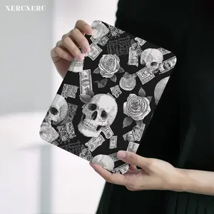 Skull Rose Money Pattern Flip Tablet Case, PU Cover + TPU Soft Shell with Pencil Holder, 3 - Fold Stand, Shockproof Drop - Proof Auto Wake/Sleep for iPad Air 11inch/a16/9th/10th/11th Gen, Fall iPad Case, Back to School Gift