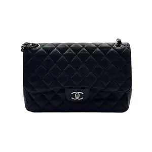 Pre-owned CHANEL HZ7 Black & Silver CF Jumbo — Classic Quilted Bag in Caviar Leather 60960