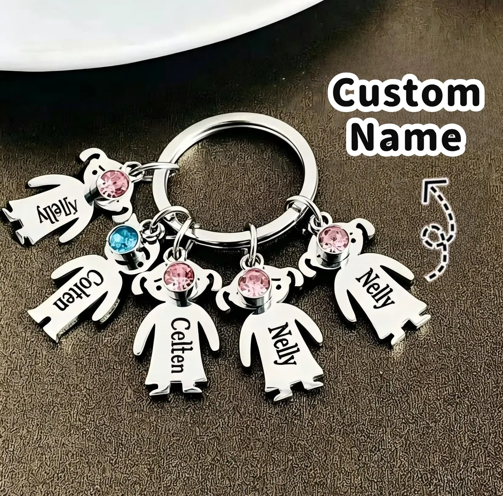 Custom Keychain with Water Drop Pendant, Personalized Name Key Chain with Figurine Charm, Customized Multi Name Keychains for Family Couple Gift, Customizable Cute Keychains for Birthday Anniversary Mother's Day Gift for Women Friends