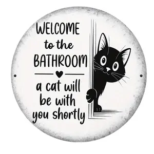 2D Flat Printing, a Pair of Bathroom Cats, Metal Plaque Design, Suitable for Home, Office, Bedroom Decoration, Coffee Shop Decoration, Garage Decoration, Etc. Holiday Gift, 20 20Cm/ 7. 8 7. 8In