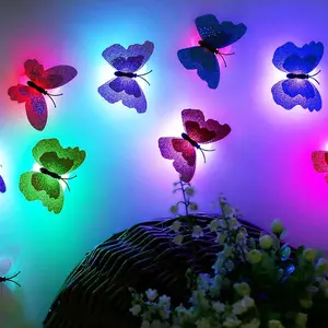 24pcs, ibrant Multicolor 3D LED Butterfly Night Light Decoration - Wall Sticker for Indoor and Outdoor Spaces, Valentine's Day&Christmas Decoration Festive Party, Home, Garden, Yard Decor - Colorful Ambient Lighting, Led Light Backlit, Easy Installation