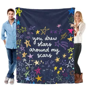 Stars & Scars Inspirational Flannel Blanket Heartwarming Navy Backdrop with Colorful Stars Quote You Drew Stars Around My Scars for Uplifting Artistic Decor