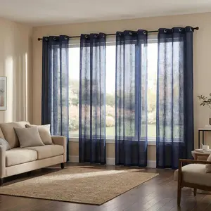 4 Pcs 34x84 inch Grommet Top Window Curtains Cross Linen Fabric with Bead Embellishment, Elegant Light Filtering Home Decoration Drapes, Corded Blinds FT2525, Grommet Curtains