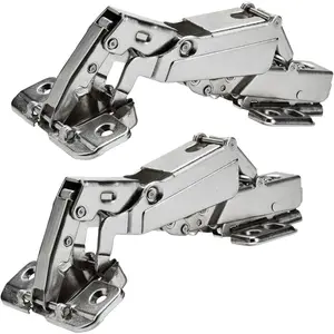 175 Degree Frameless Cabinet Doors Hinges, Concealed Hydraulic Adjustable Mounting, Soft Closing Nickel-Plated Steel Buffer Dampers, 1 Pair/2Pcs (Full Overlay)
