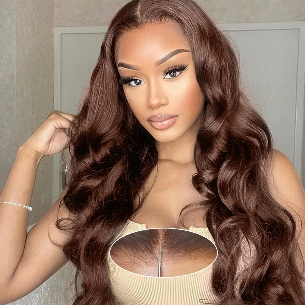 Bling Hair Chocolate Brown Glueless Wig Human Hair 180% Density No Glue Ready To Wear Body Wave Pre Cut 7x5 Lace Closure Wigs 13x4 Lace Front Wigs For Women