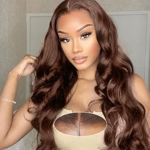 Bling Hair Chocolate Brown Glueless Wig Human Hair 180% Density No Glue Ready To Wear Body Wave Pre Cut 7x5 Lace Closure Wigs 13x4 Lace Front Wigs For Women
