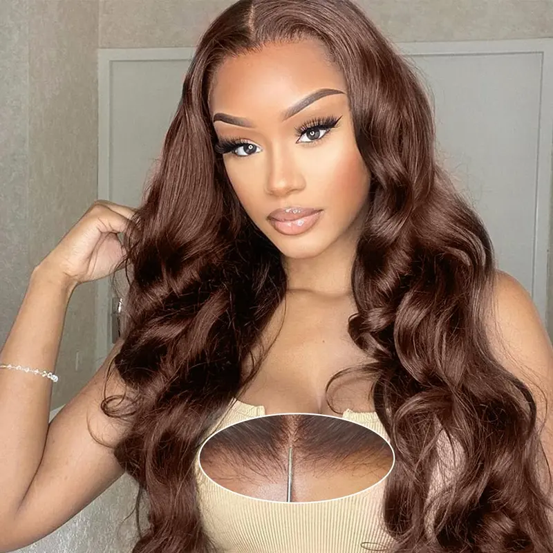 Bling Hair Chocolate Brown Glueless Wig Human Hair 180% Density No Glue Ready To Wear Body Wave Pre Cut 7x5 Lace Closure Wigs 13x4 Lace Front Wigs For Women