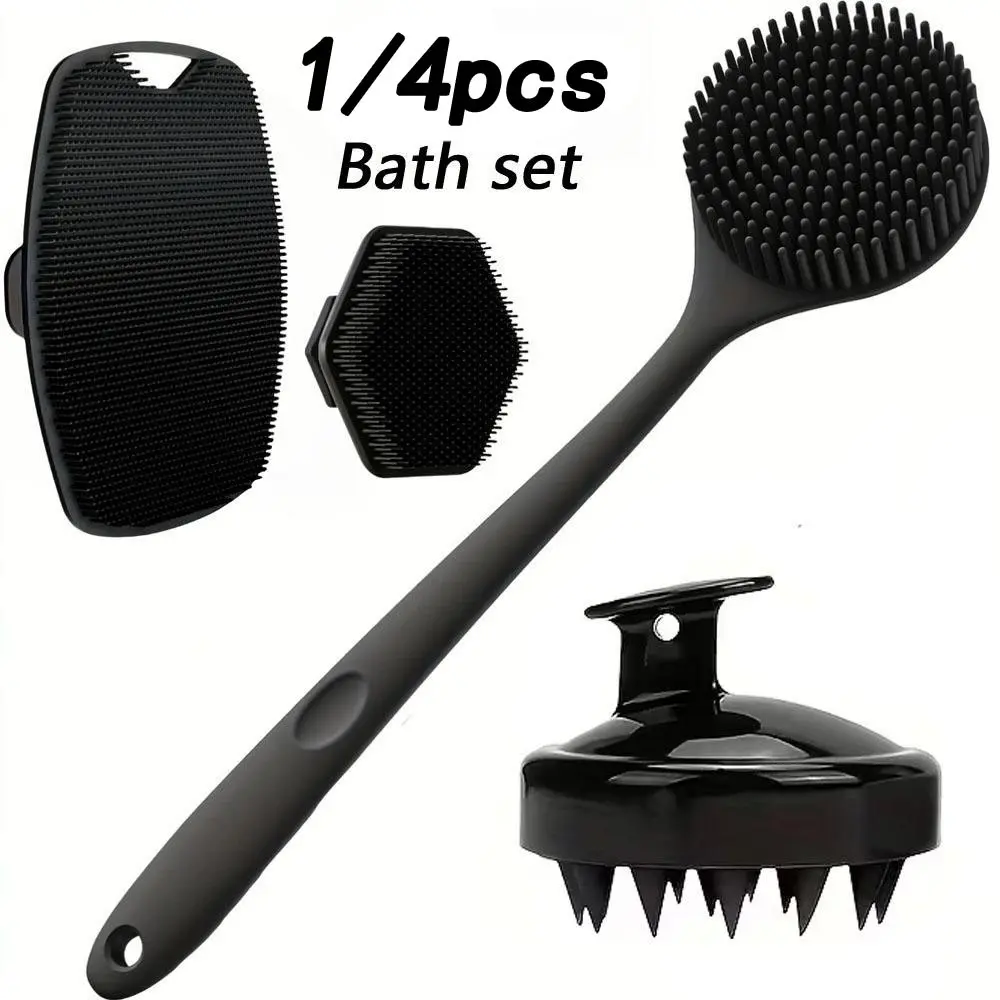 1/4 Pcs Shower Brush Set, Body Care Tool, Frosted Long-Handle Body Brush for Showering with Silicone Soft Bristles, for Back, Body Massage, Non-Slip Grip Exfoliating Shower Scrubber, Silicone Bath Brush for Effective Skin Cleansing and Dead Skin Removal