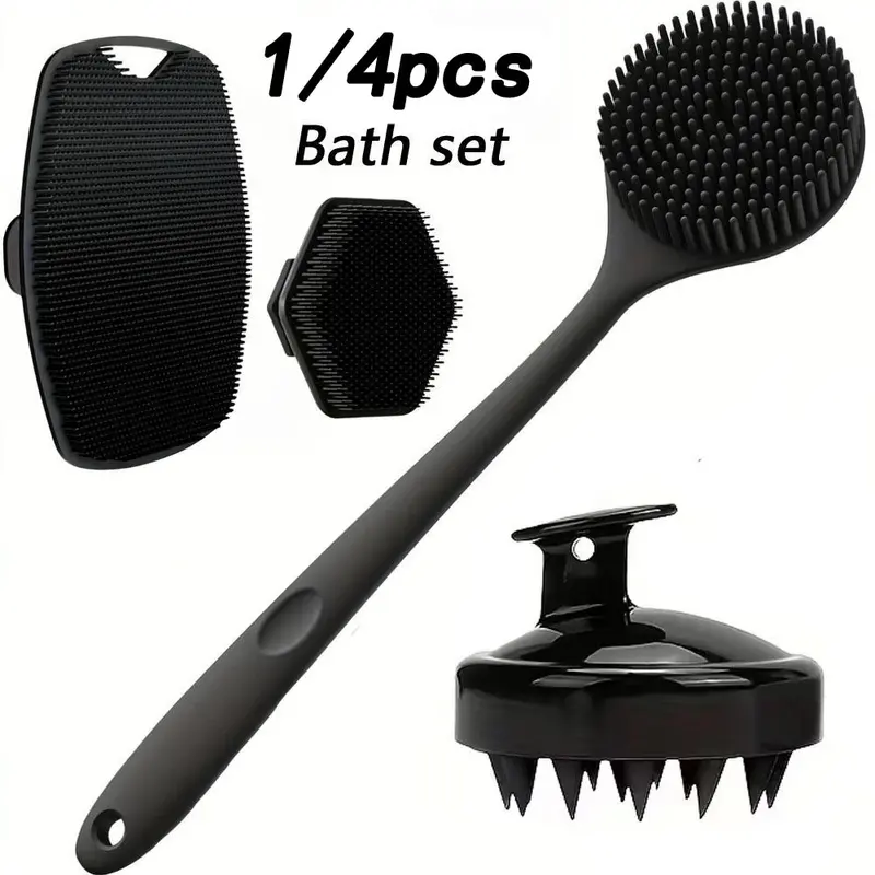 1/4 Pcs Shower Brush Set, Body Care Tool, Frosted Long-Handle Body Brush for Showering with Silicone Soft Bristles, for Back, Body Massage, Non-Slip Grip Exfoliating Shower Scrubber, Silicone Bath Brush for Effective Skin Cleansing and Dead Skin Removal