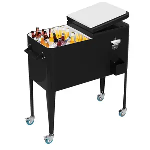 FDW 80 Quart Outdoor Cooler Cart Rolling Ice Cooler Ice Chest with Wheels Side Handles Bottle Opener Cap Catcher Portable Drink Cooler for Parties Poolside Patio BBQ Beach