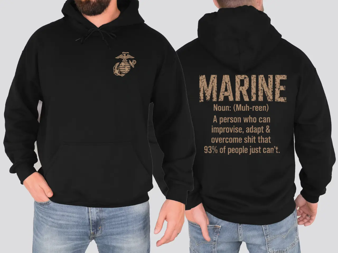 US Marine Veteran Hoodie, USMC Definition Graphic Pullover, Military Pride Long Sleeve Hoodie, Soft Unisex Casual Apparel, Retro Patriotic Streetwear, Veteran Gift for Men
