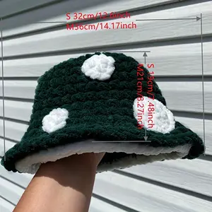 Handmade Crochet Plush Bucket Hat Double Color Mushroom Hat Soft Warm Elastic Basin Hats For Women