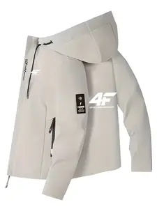 Men's Fashionable Flying Jacket with '4f' Logo, Stylish Zipper Pockets, Casual Hooded Design, Spring & Fall Wear, Polyester Material