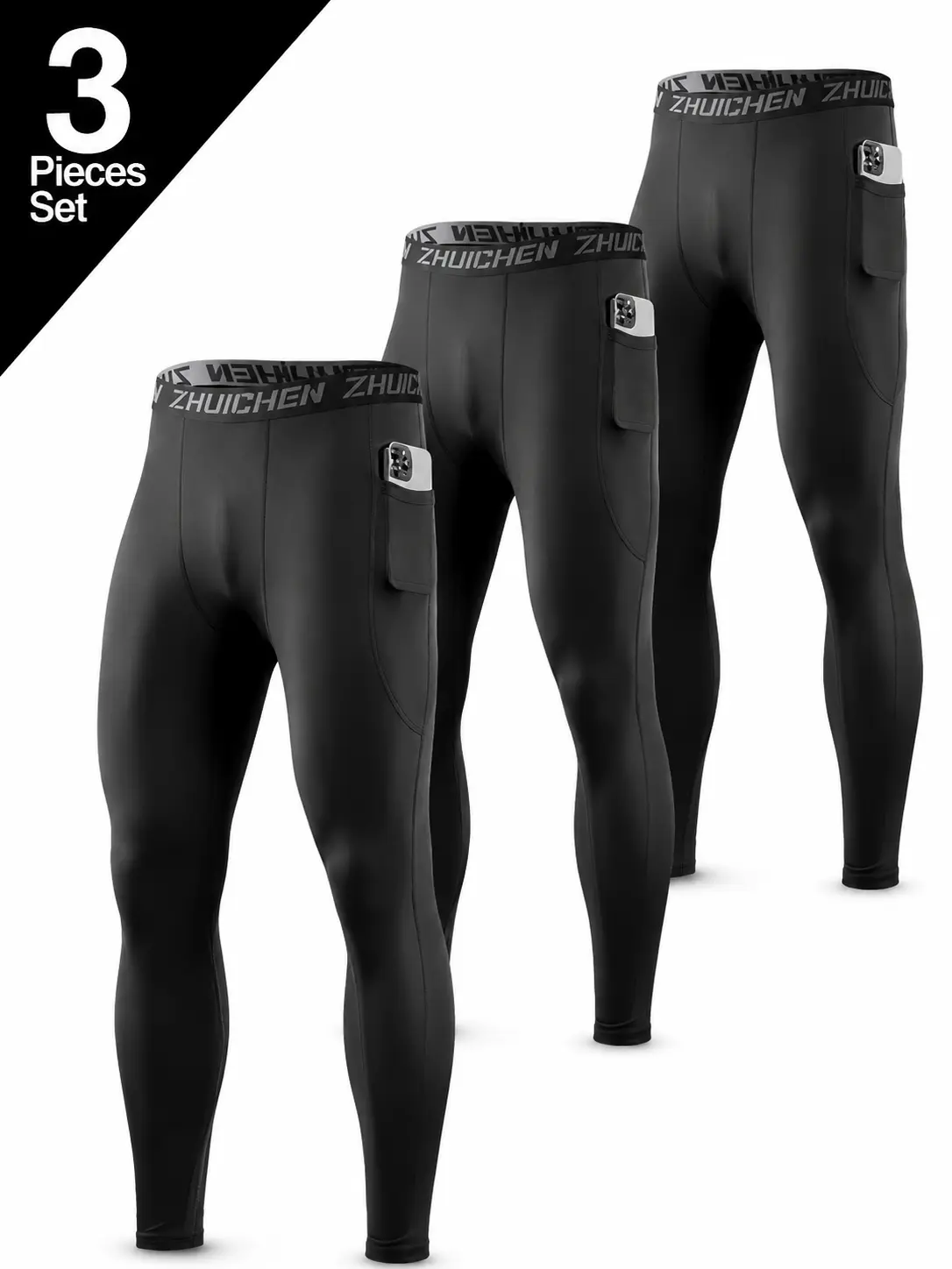 3-Pack Men's Quick-Dry Compression Athletic Pants – Breathable & Stretchable, Perfect for Outdoor Training, Cycling and Running