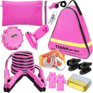 THINKWORK Car Emergency Kit, Pink Emergency Roadside Assistance Kit, Accessories Tool for Teen Girls and Lady'S Gifts