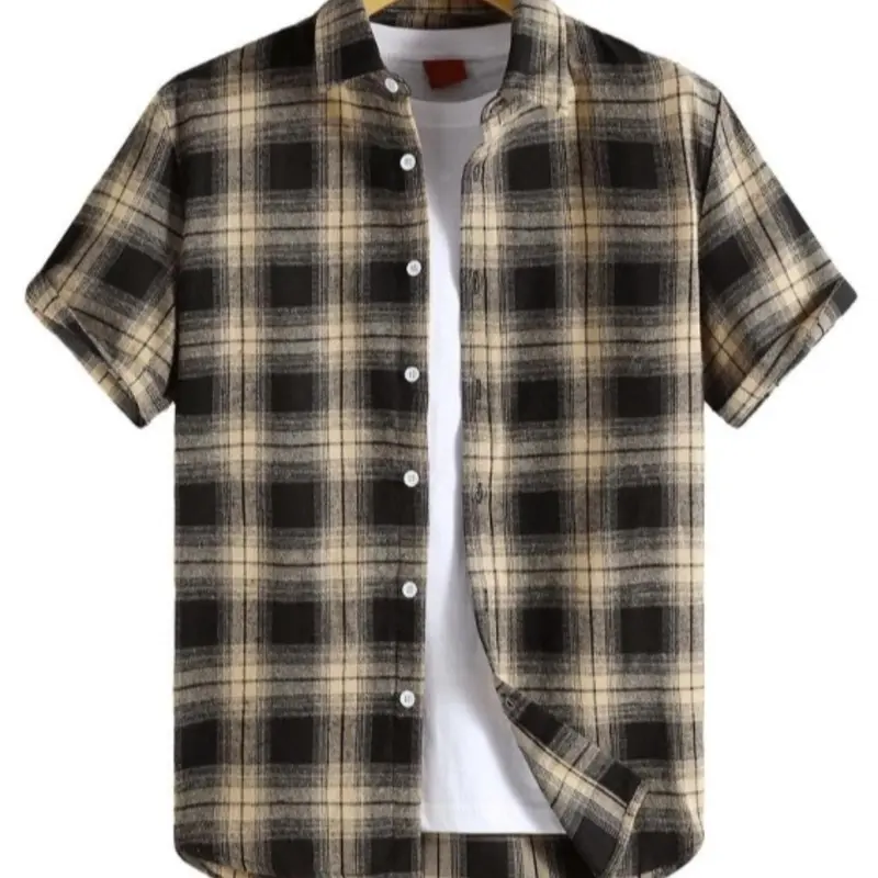 Men's Plaid Print Short Sleeve Collared Shirt, Regular Fit Fashion Comfy Button Front Top for Daily Outdoor Wear, Men's Clothes for Summer, Casual Summer Clothing