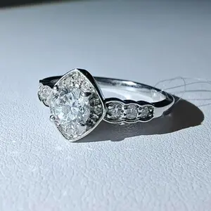 Silver G Round Cut Cushion Halo Ring with Milgrain Band